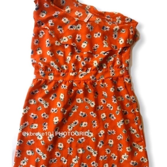 Xhilaration Dresses & Skirts - Xhilaration Orange Floral Print One-Shoulder Dress Size XL